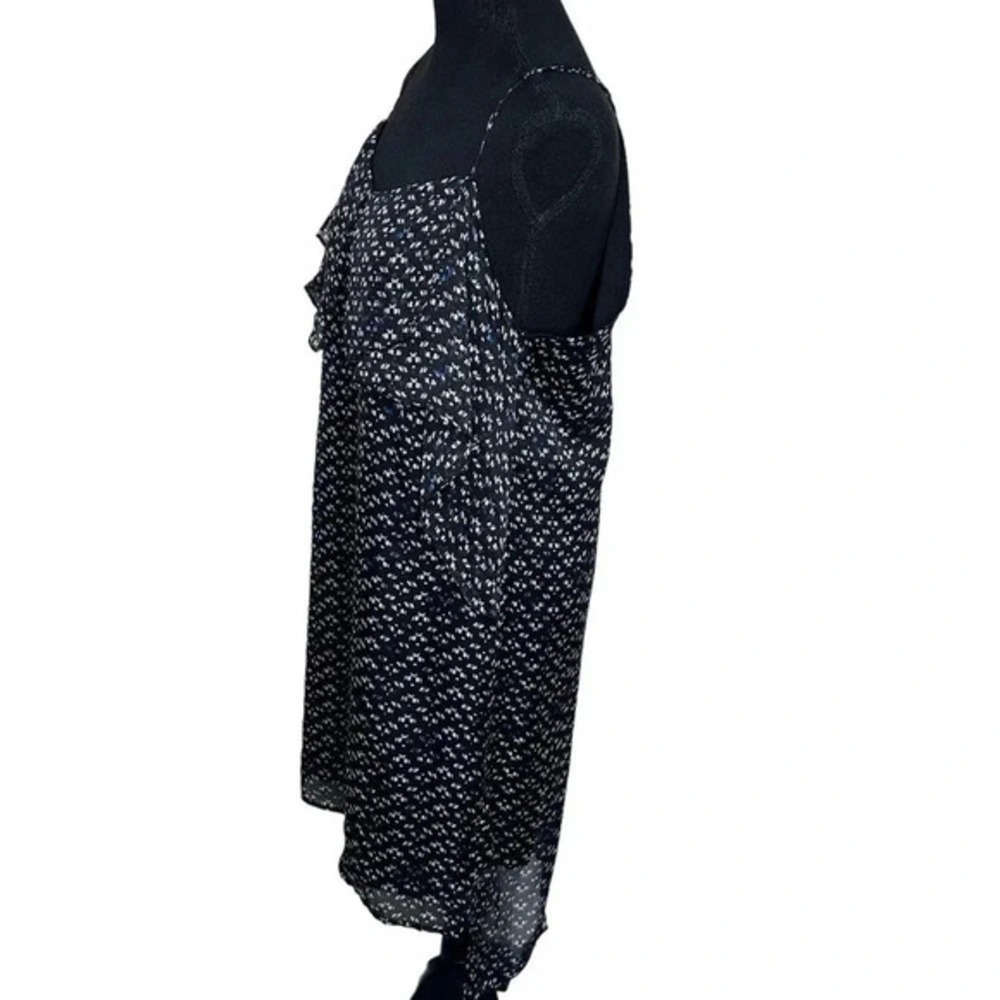 BCBGeneration Shift Dress L Black Floral Layered Ruffle Halter Mini - Picture 2 of 8